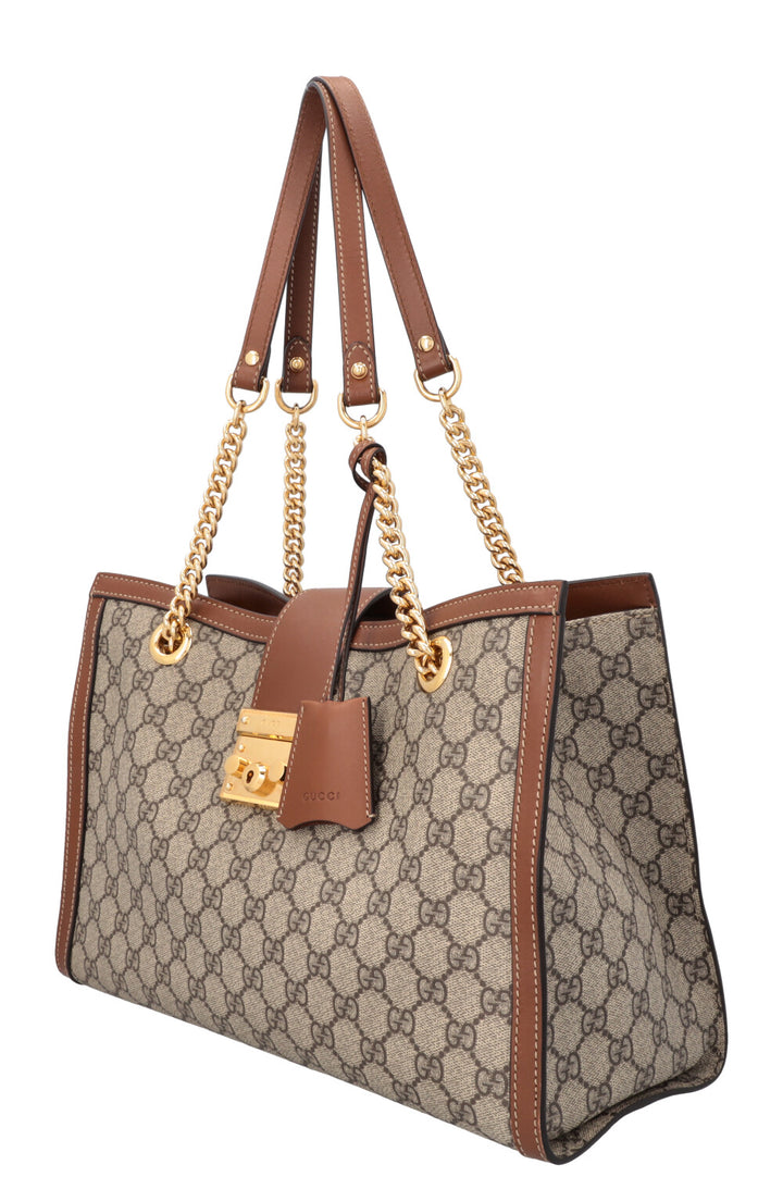 GUCCI GG Supreme Padlock Tote Bag Brown