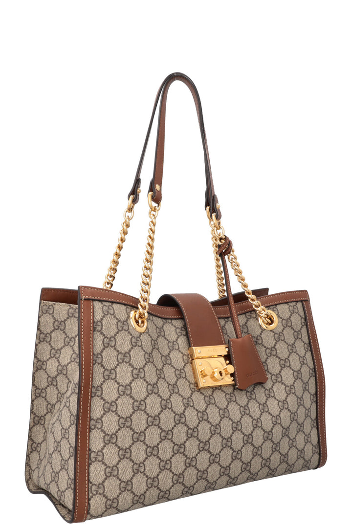 GUCCI GG Supreme Padlock Tote Bag Brown