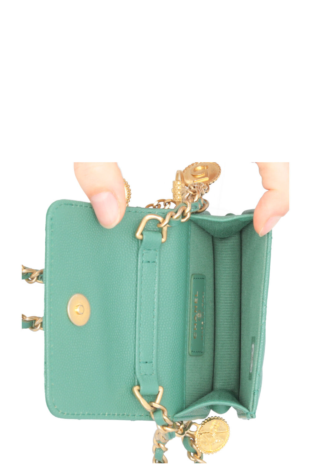 CHANEL Mini Charm Crossbody Bag Caviar Green