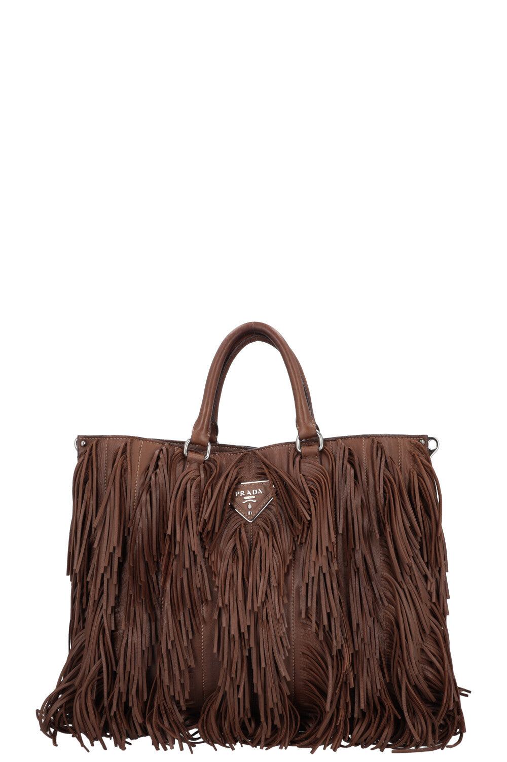 PRADA Fringed Noce Tote Bag Brown