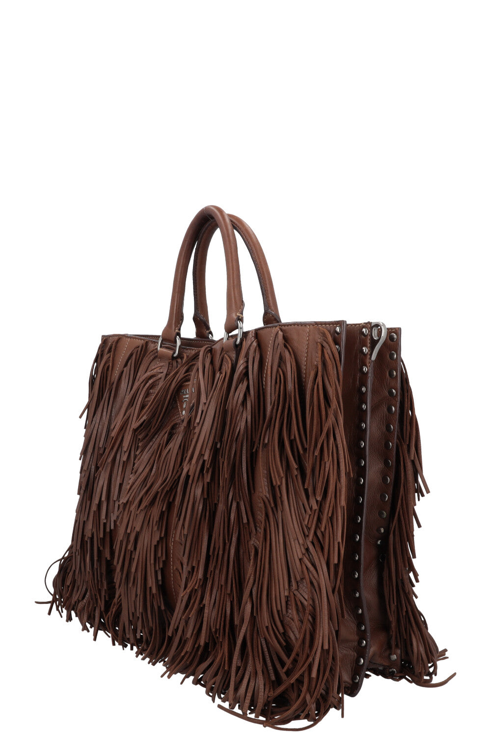 PRADA Fringed Noce Tote Bag Brown