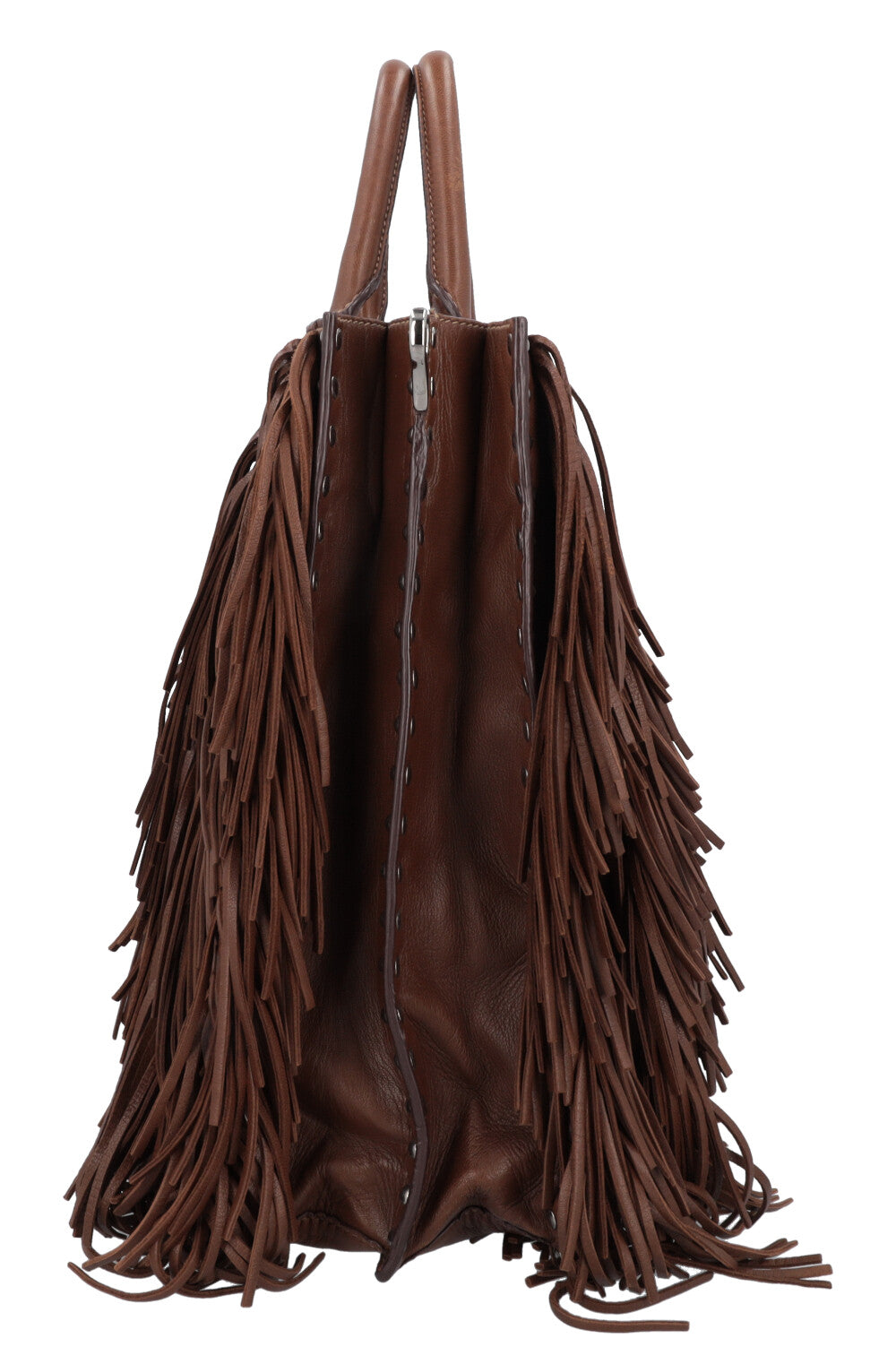 PRADA Fringed Noce Tote Bag Brown