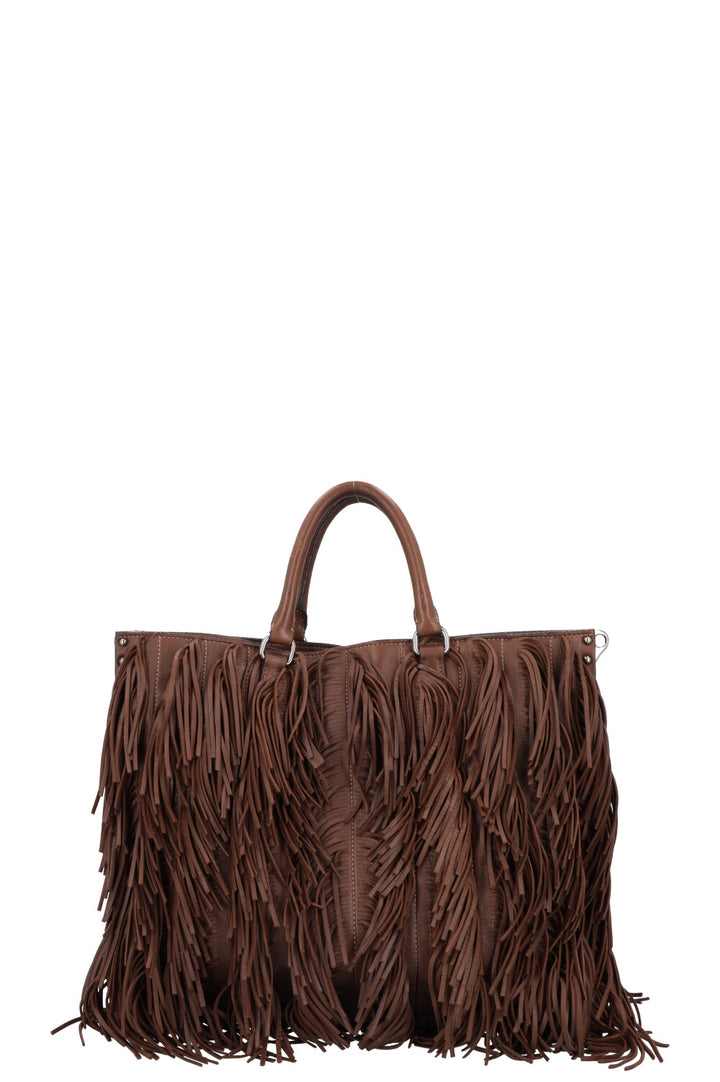 PRADA Fringed Noce Tote Bag Brown