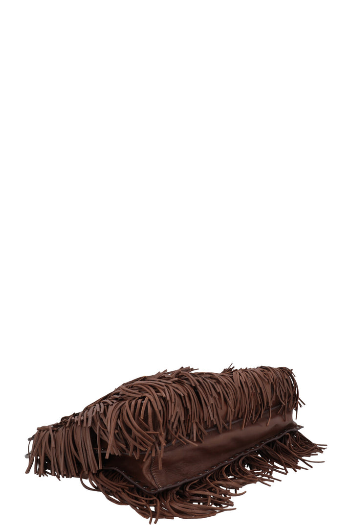 PRADA Fringed Noce Tote Bag Brown