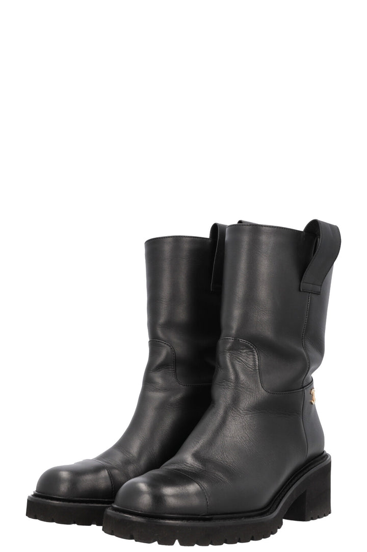 CHANEL CC Boots Leather Black