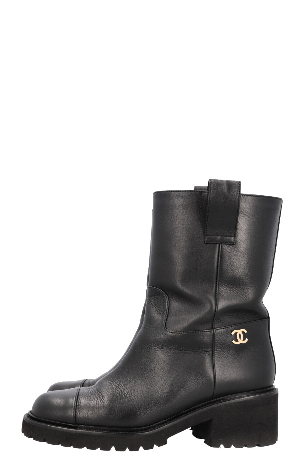 CHANEL CC Boots Leather Black