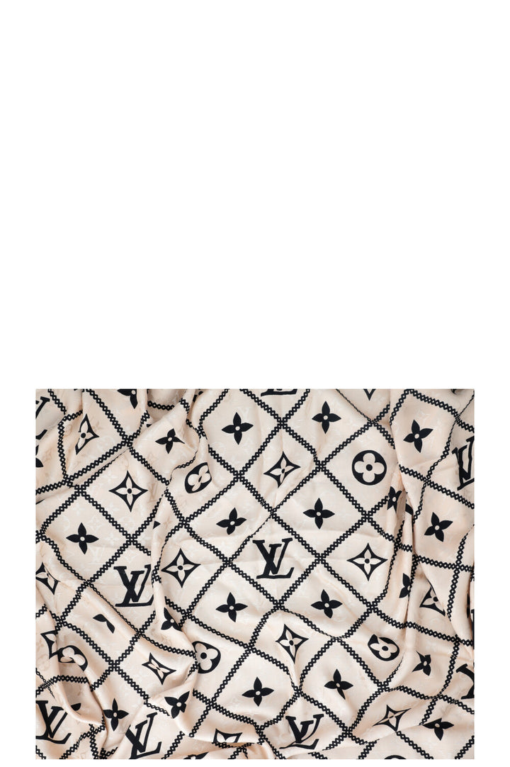 LOUIS VUITTON Scarf MNG Silk Wool Black Beige