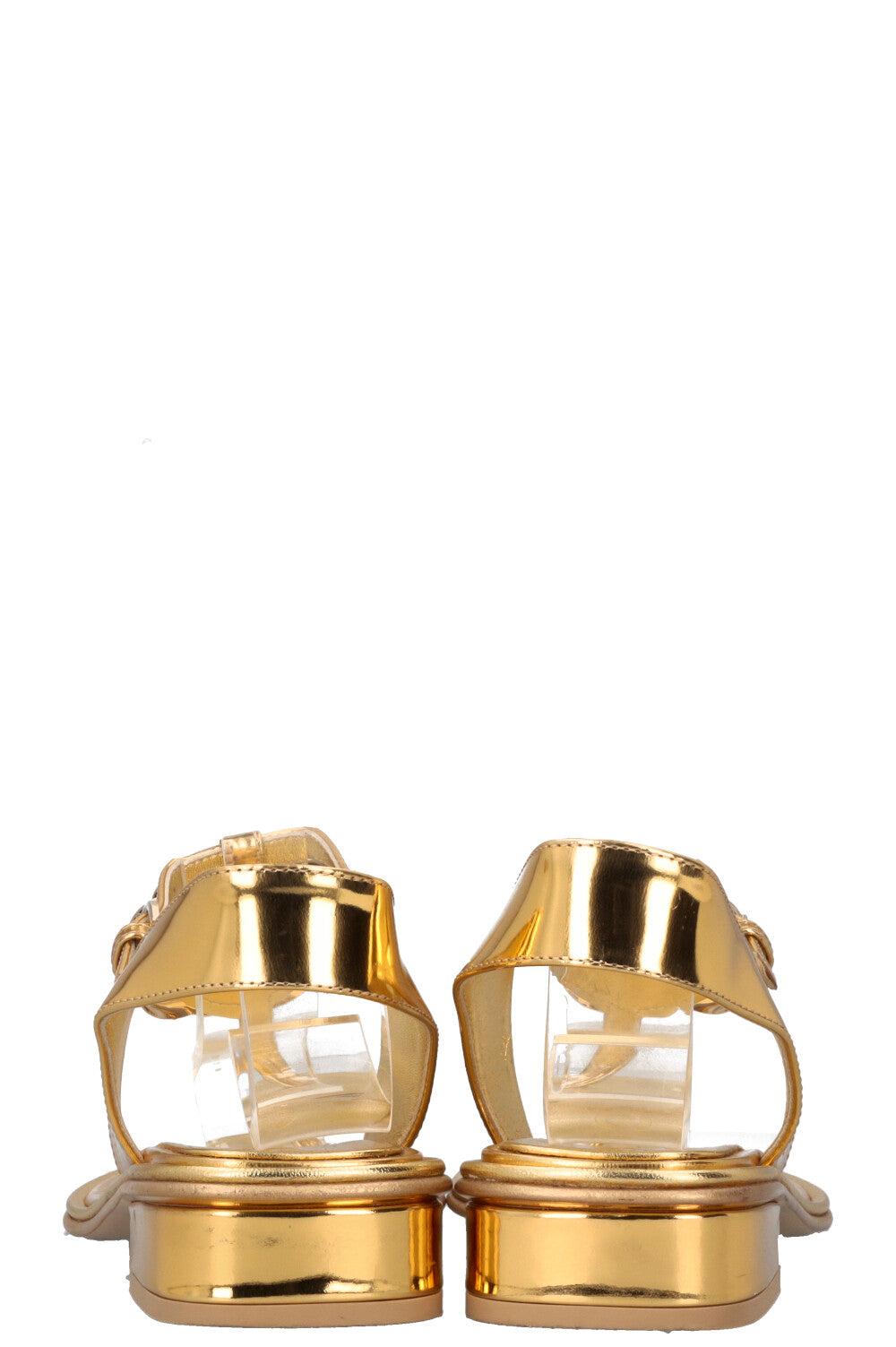 CHANEL Metal Camellia Sandals Gold