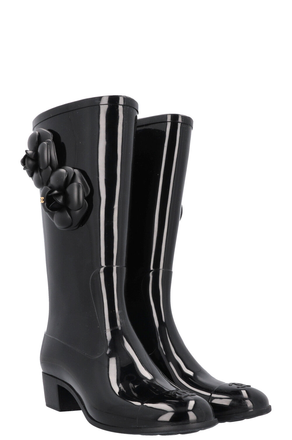 CHANEL Camellia Rain Boots Black