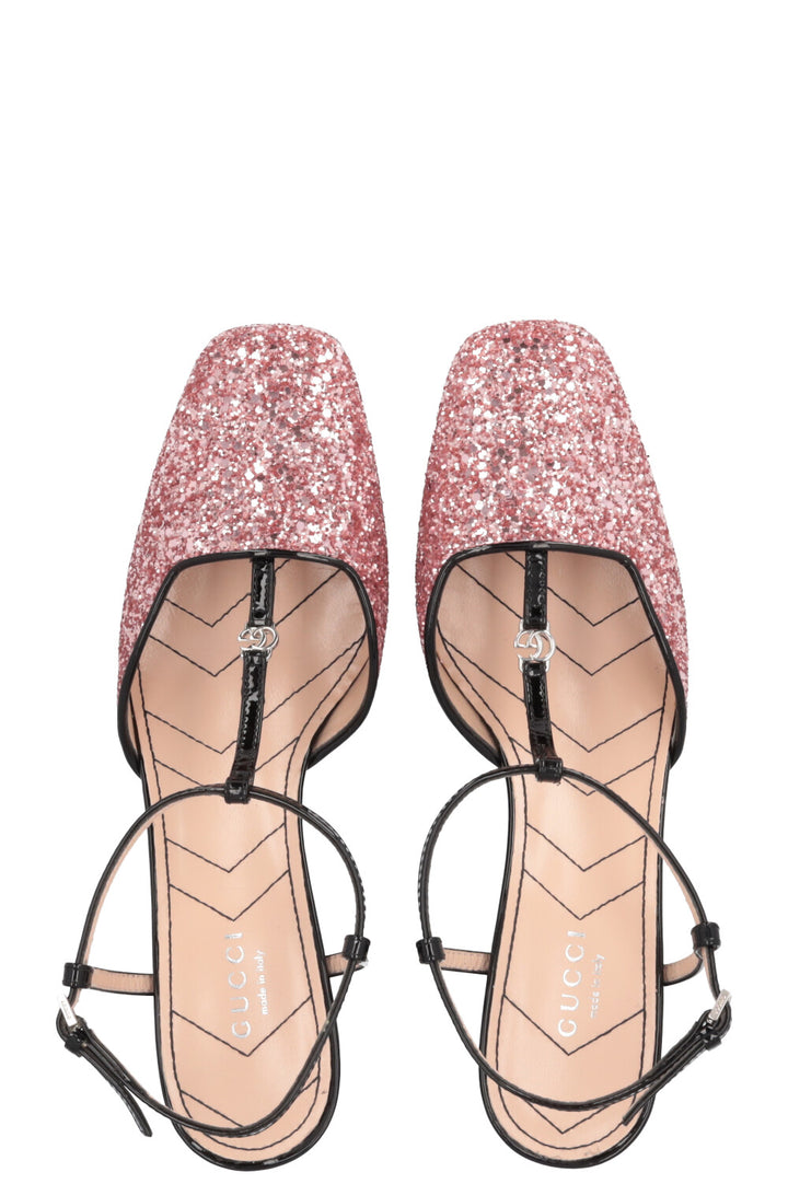 GUCCI Glitter Mary Janes Heels Pink