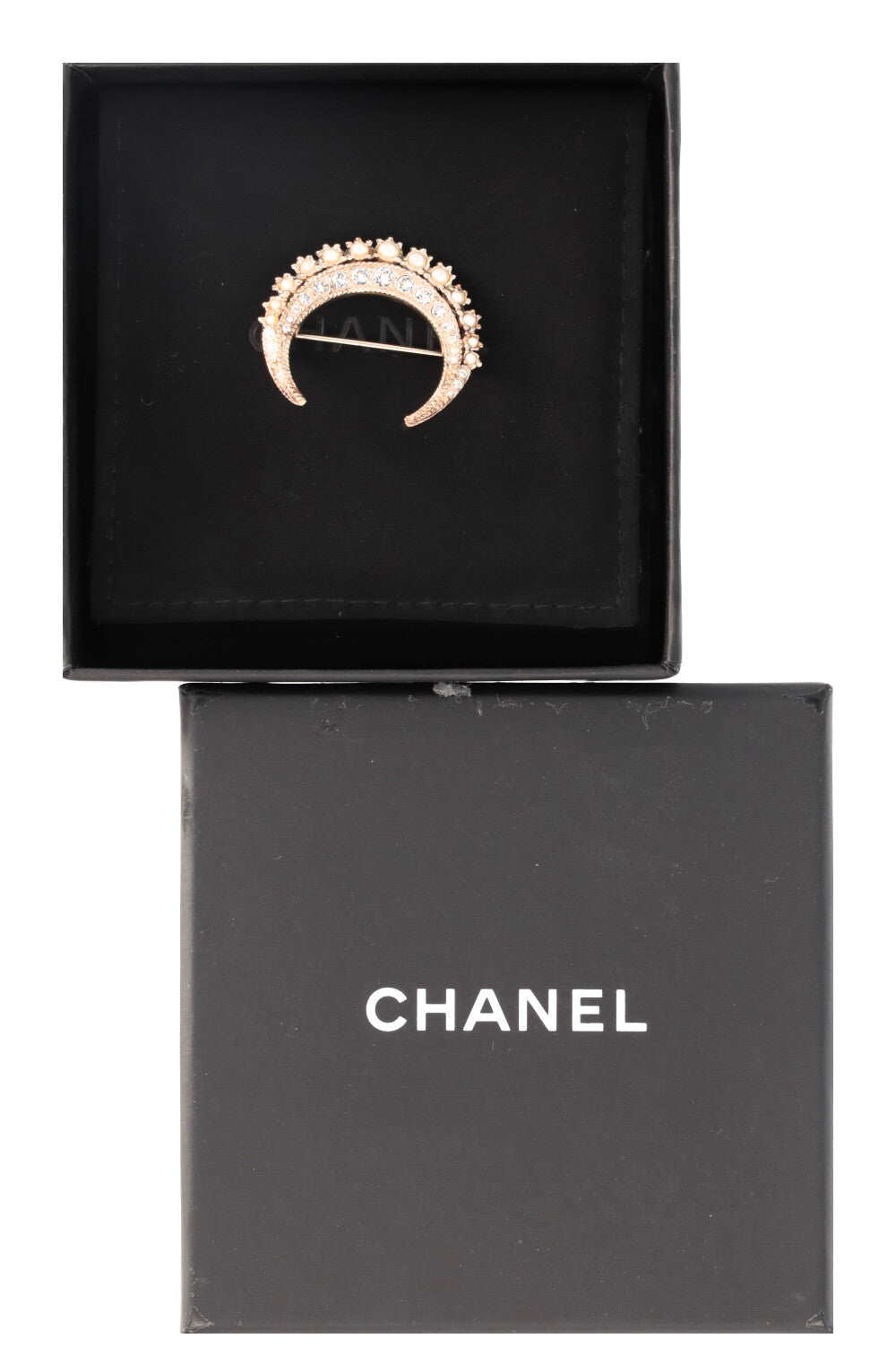 CHANEL Broche en cristal croissant de lune