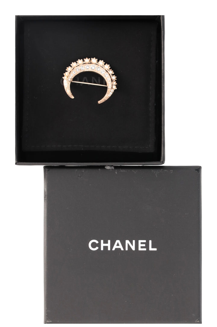 CHANEL Crescent Moon Crystal Brooch