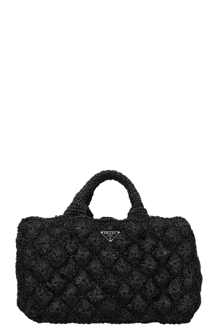 PRADA Canapa Crochet Tote Bag Black