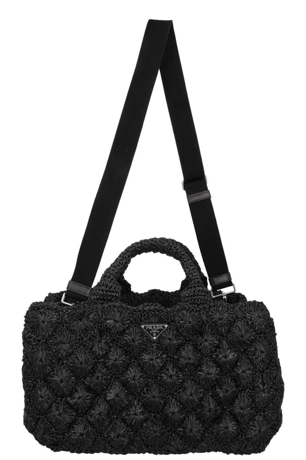 PRADA Canapa Crochet Tote Bag Black