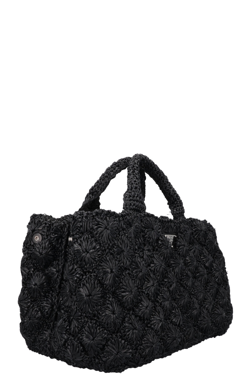 PRADA Canapa Crochet Tote Bag Black