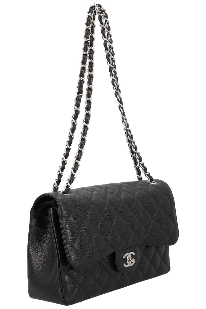 CHANEL Classic Double Flap Bag Large Caviar Leather Black