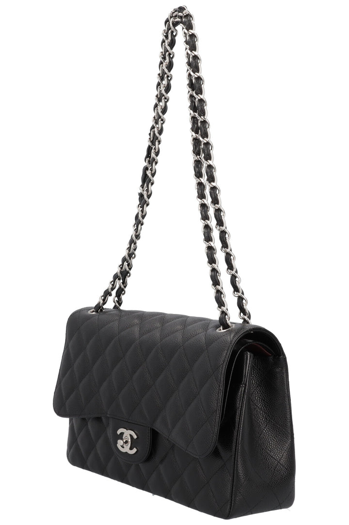 CHANEL Classic Double Flap Bag Large Caviar Leather Black