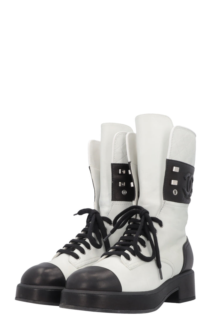 CHANEL CC Boots Black Light Grey