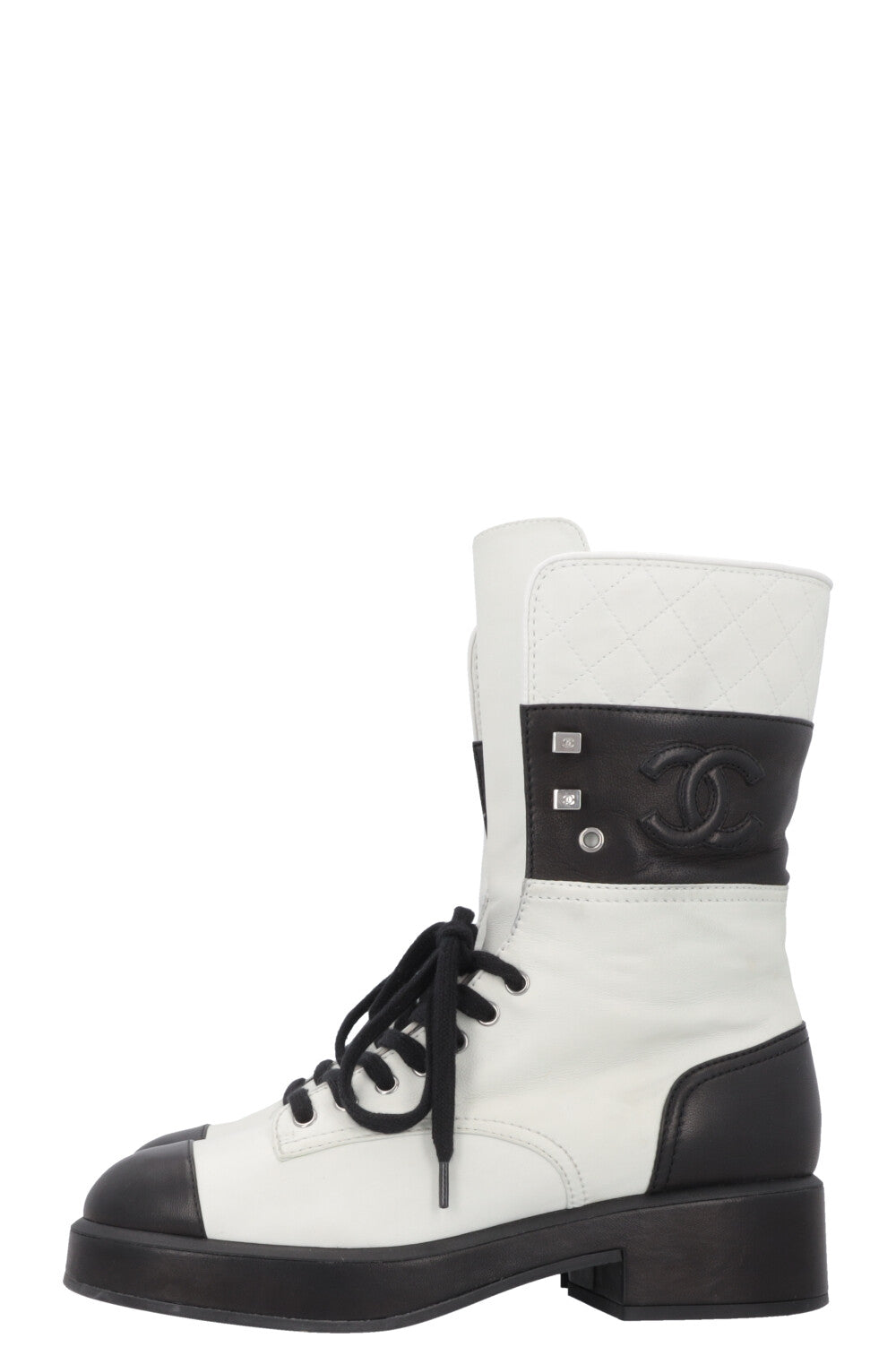 CHANEL CC Boots Black White