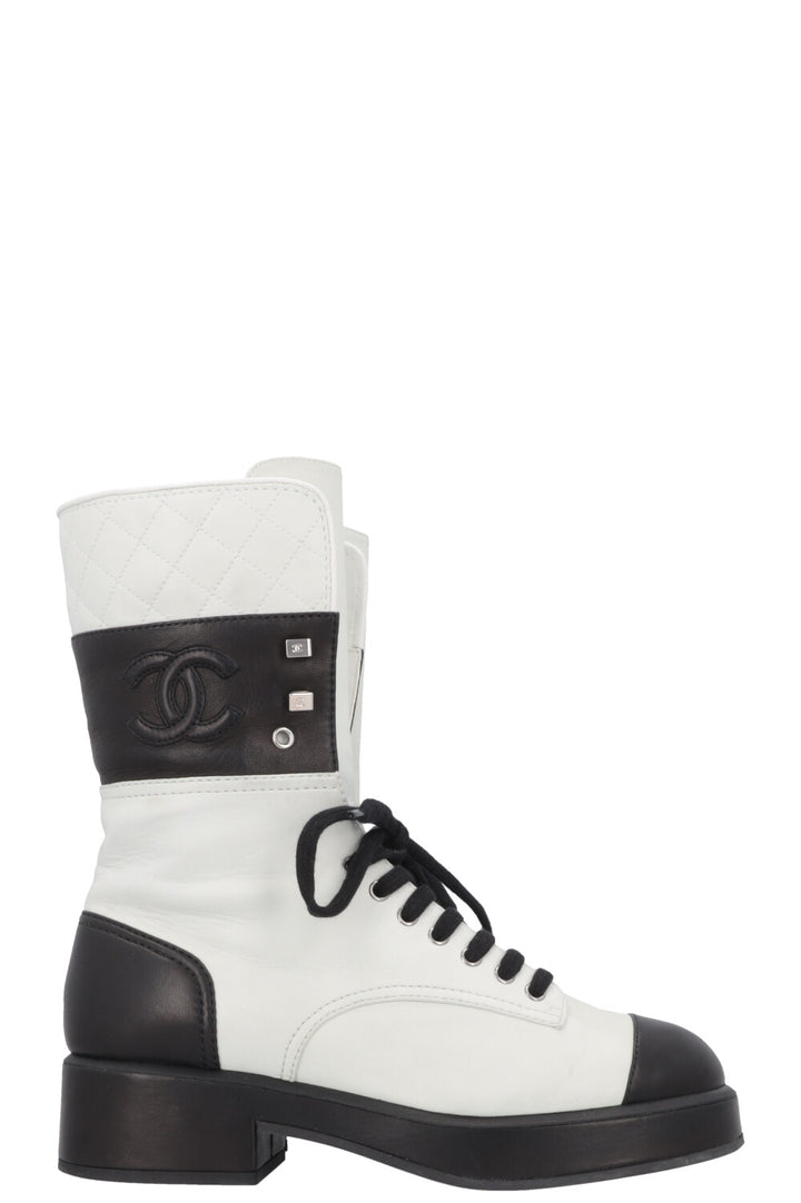 CHANEL CC Boots Black Light Grey