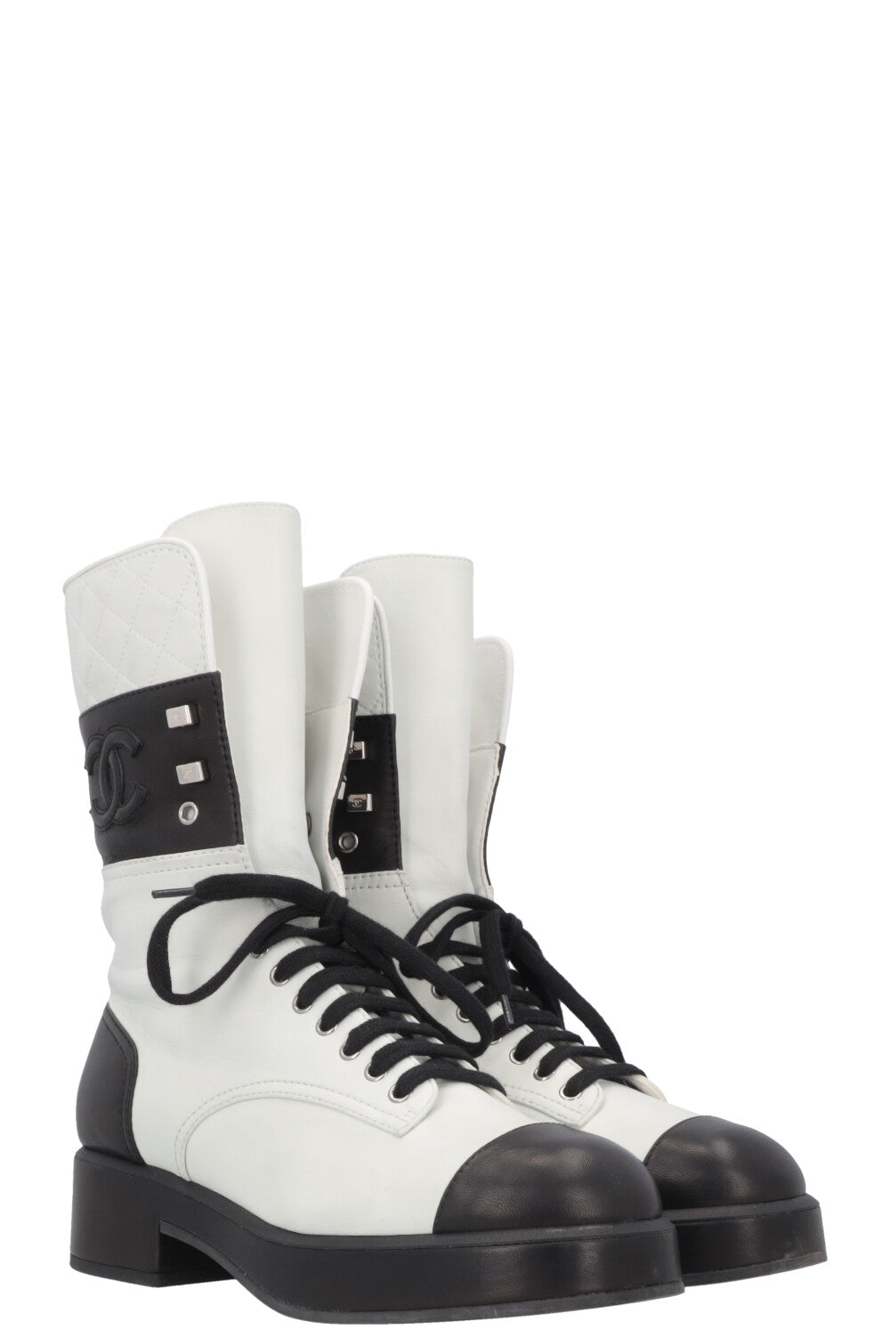 CHANEL CC Boots Black White