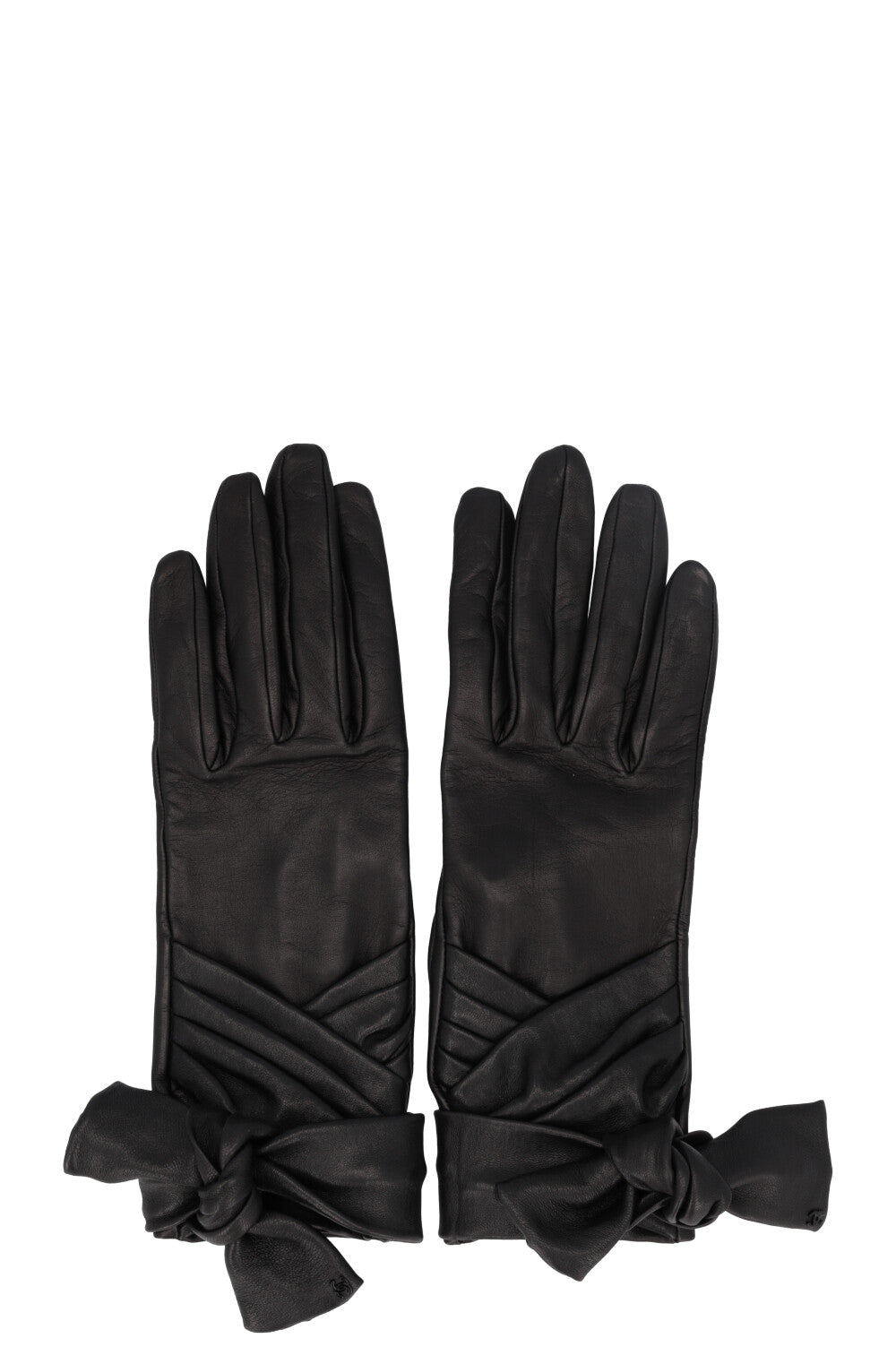 CHANEL Bow Pleated Gloves Black