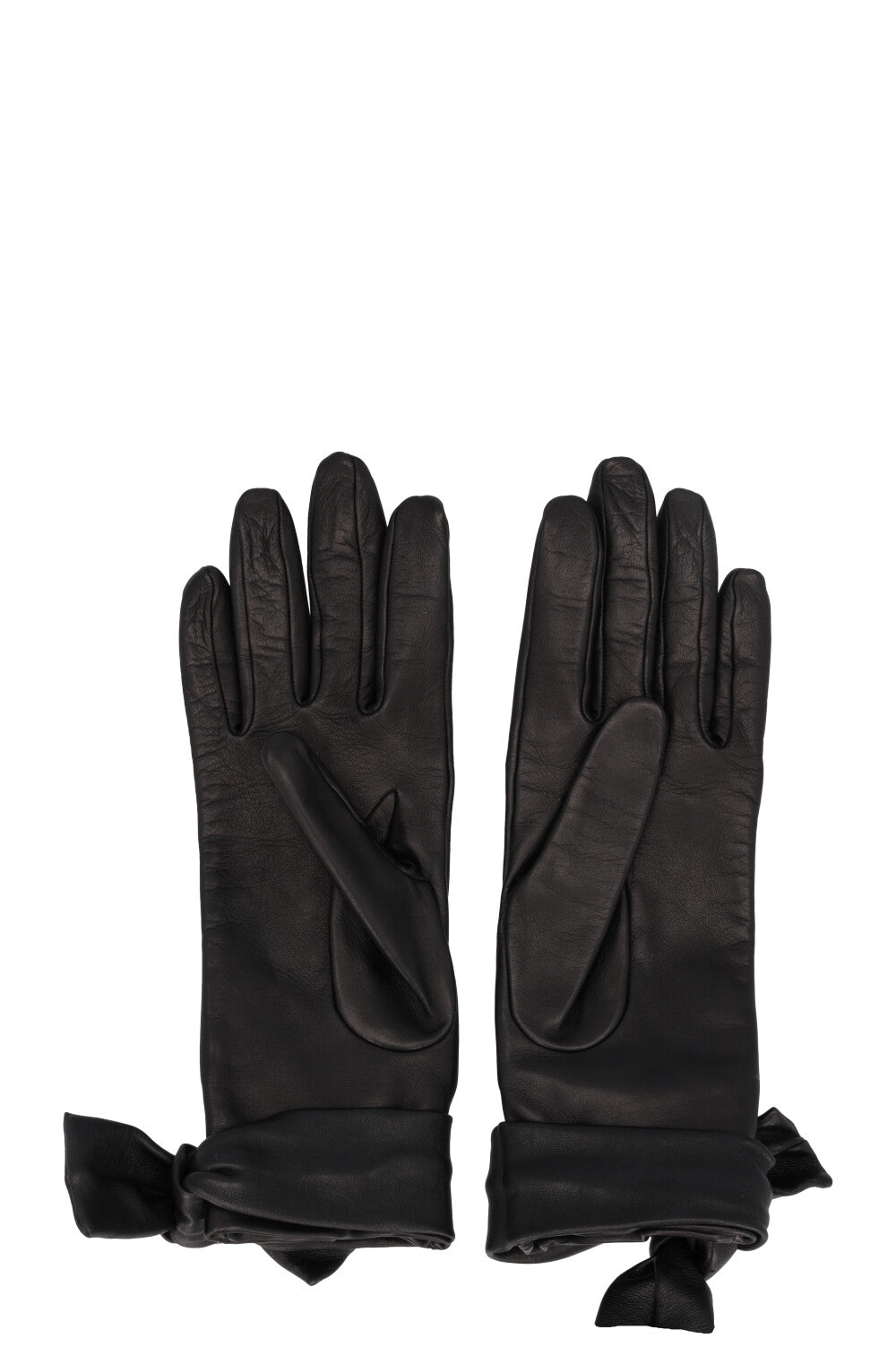 CHANEL Bow Pleated Gloves Black