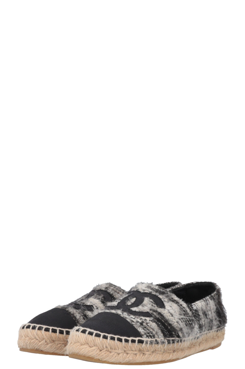 CHANEL Tweed Espadrilles Black White