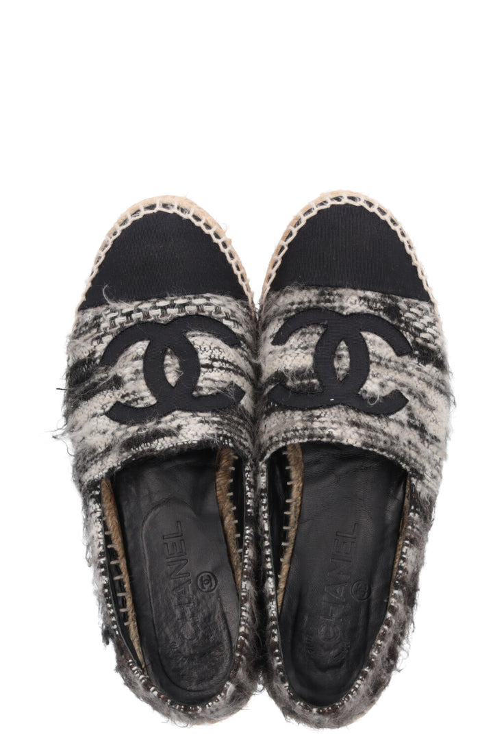 CHANEL Tweed Espadrilles Black White