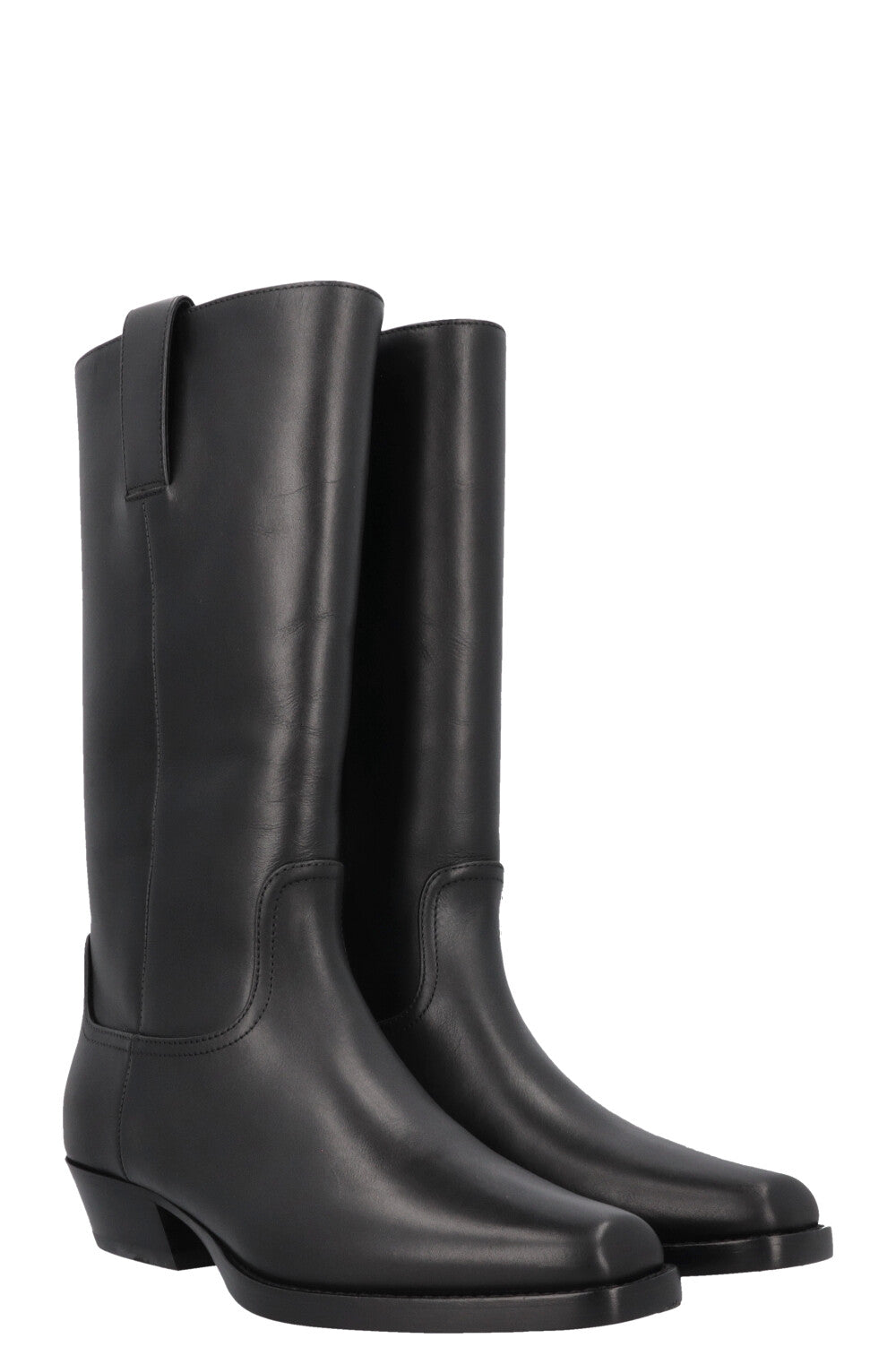 CHANEL Cowboy Boots Leather Black