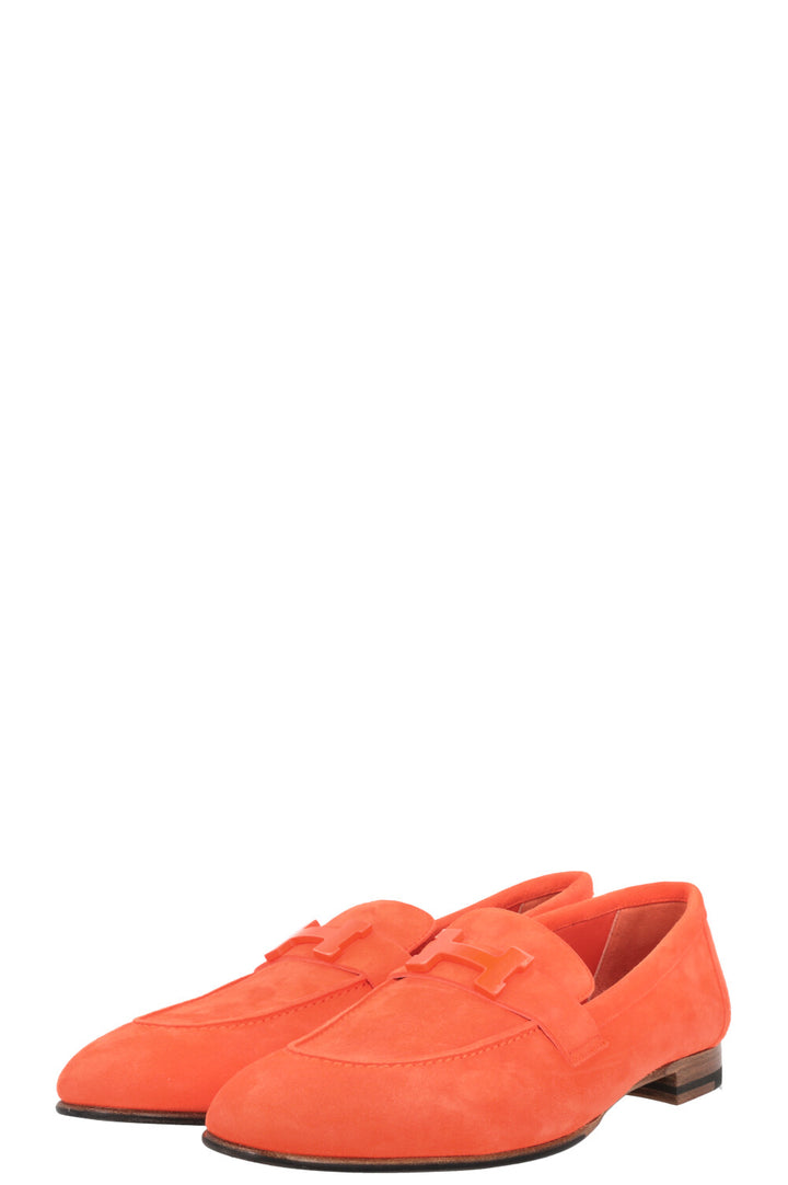 HERMÈS Paris Flats Suede Orange Synthétique