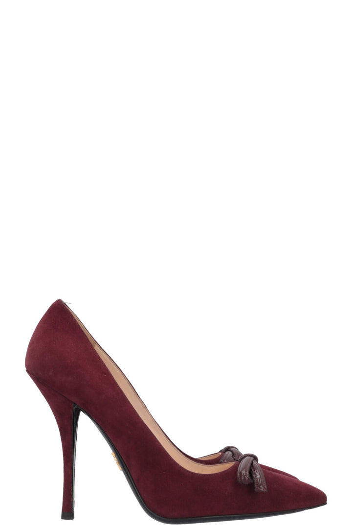 PRADA Bow Heels Suede Burgundy