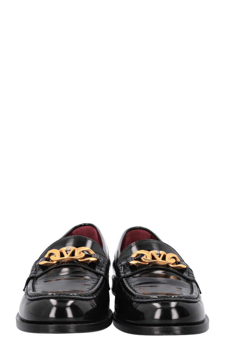 VALENTINO Chain Logo Flats Leather Black