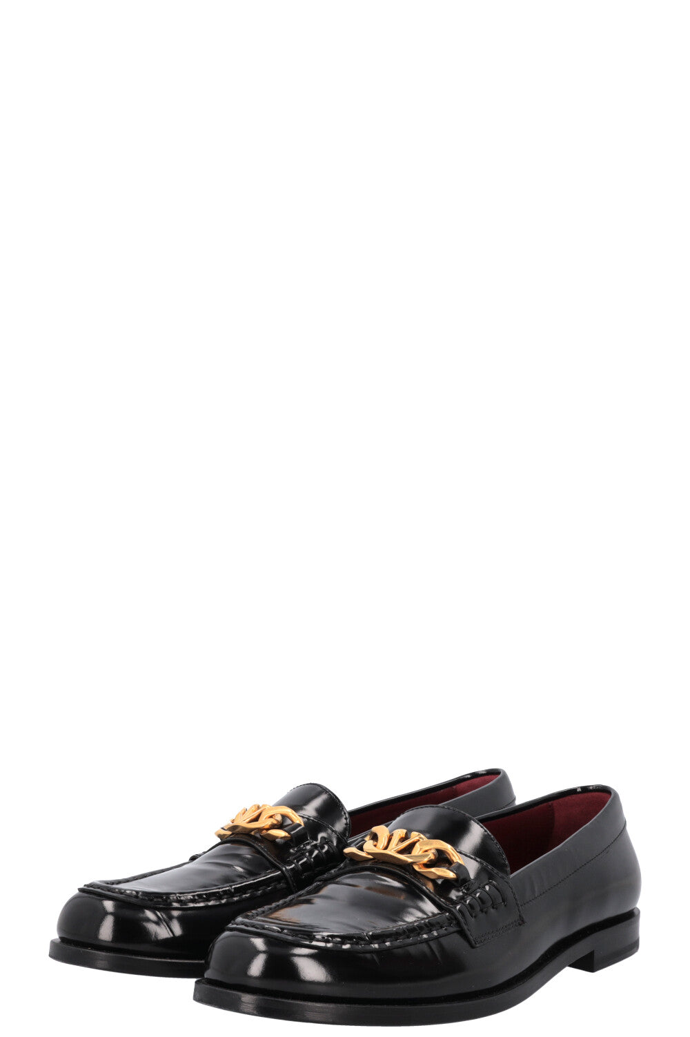 VALENTINO Chain Logo Flats Leather Black