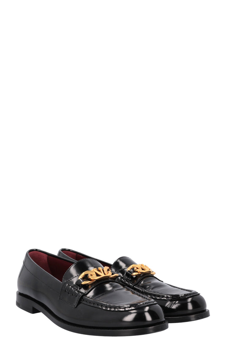 VALENTINO Chain Logo Flats Leather Black