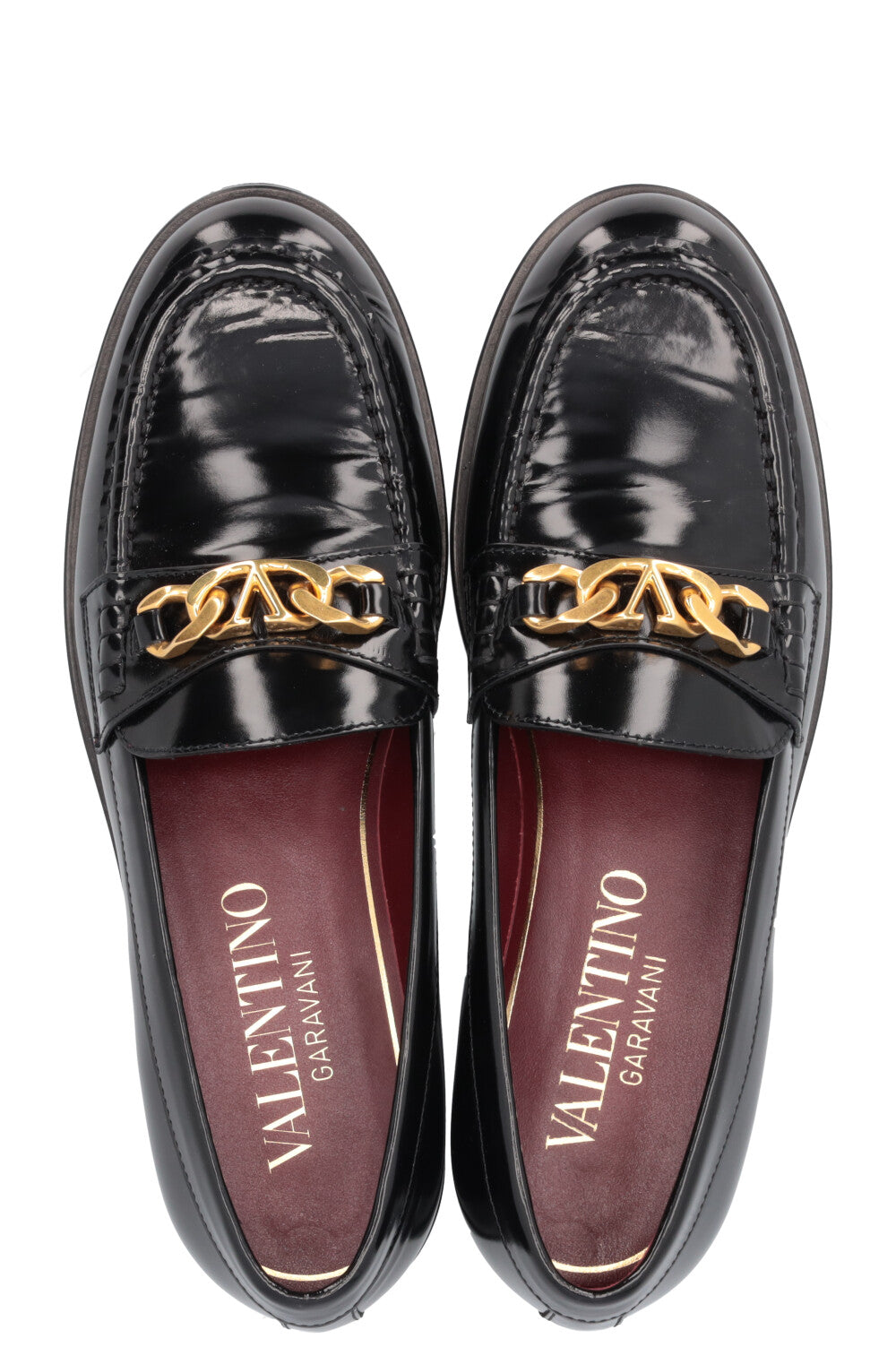 VALENTINO Ballerines à Logo Chaîne Cuir Noir