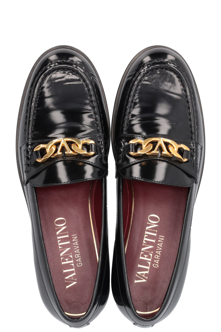 VALENTINO Chain Logo Flats Leather Black