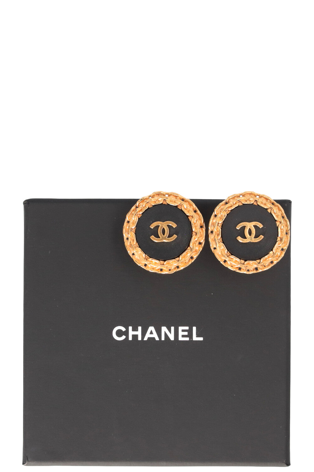 CHANEL CC Clip Earrings Gold Black