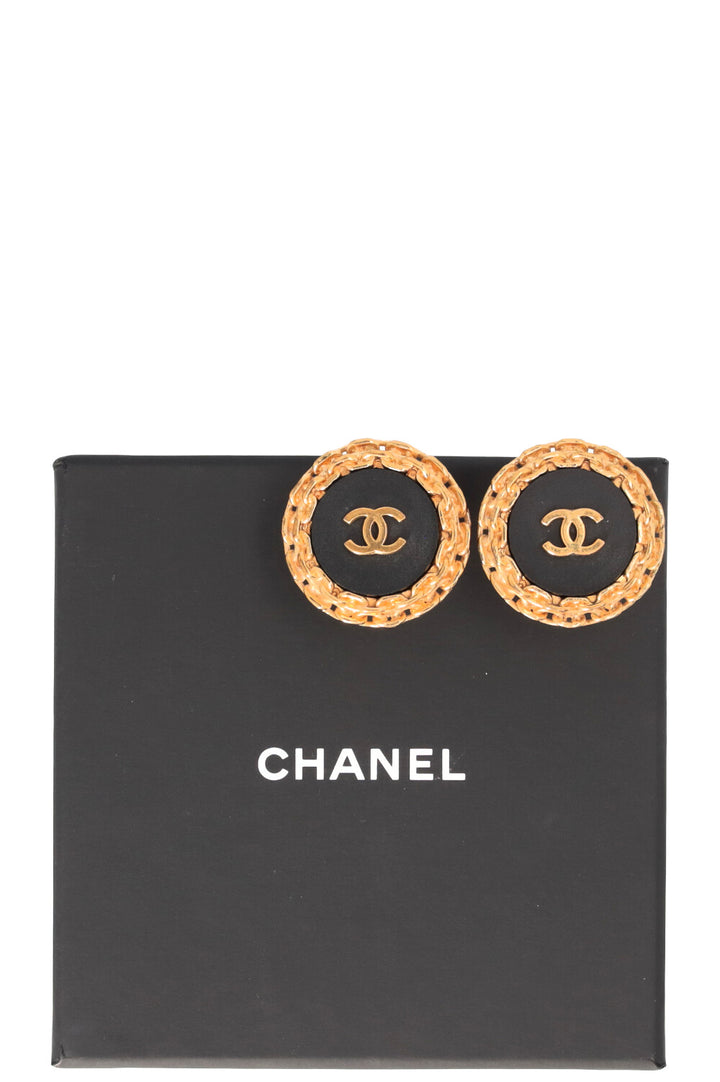 CHANEL CC Clip Earrings Gold Black