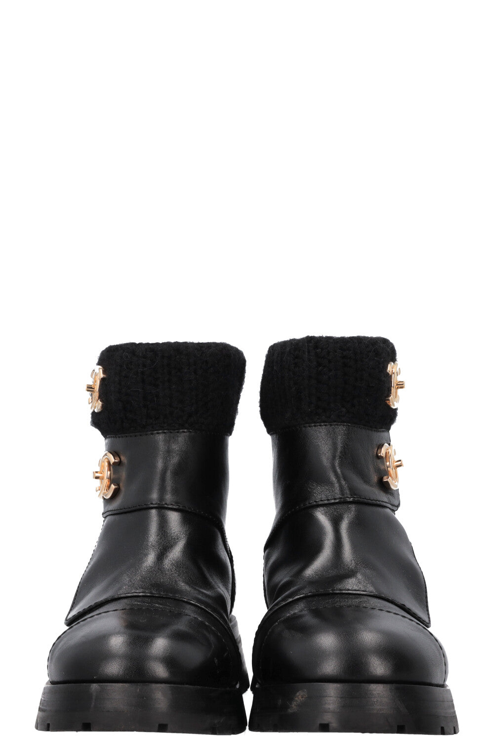 CHANEL CC Turnlock Knit Bottes Cuir Noir