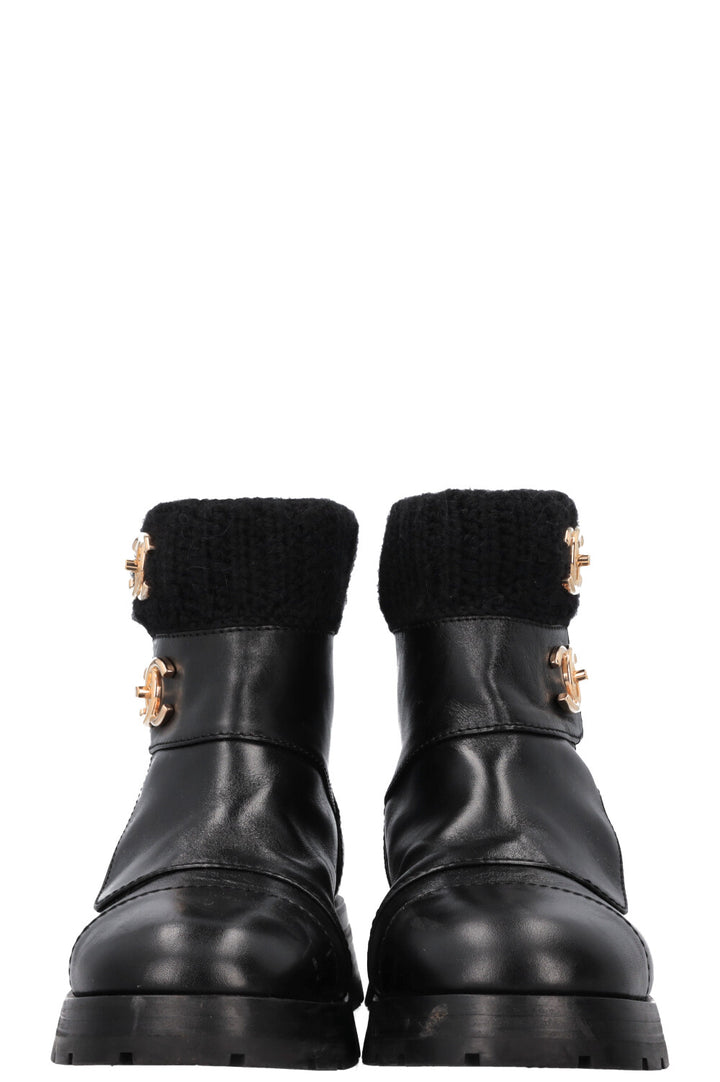 CHANEL CC Turnlock Knit Boots Leather Black