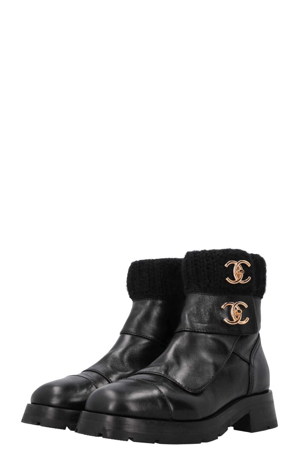 CHANEL CC Turnlock Knit Bottes Cuir Noir