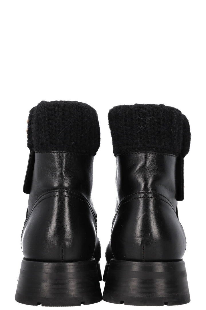 CHANEL CC Turnlock Knit Boots Leather Black