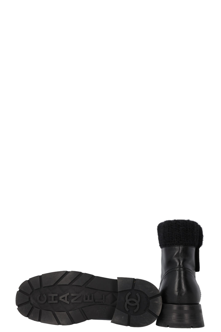 CHANEL CC Turnlock Knit Boots Leather Black