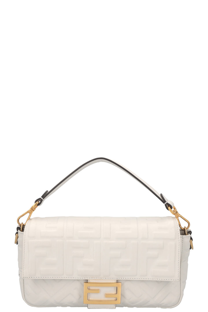 FENDI Sac Baguette Zucca Cuir Blanc