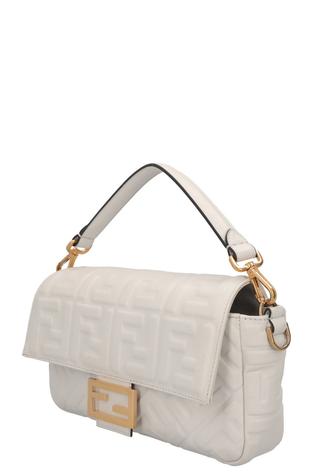 FENDI Baguette Bag Zucca White Leather