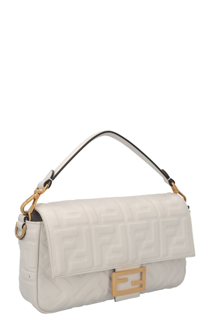 FENDI Sac Baguette Zucca Cuir Blanc