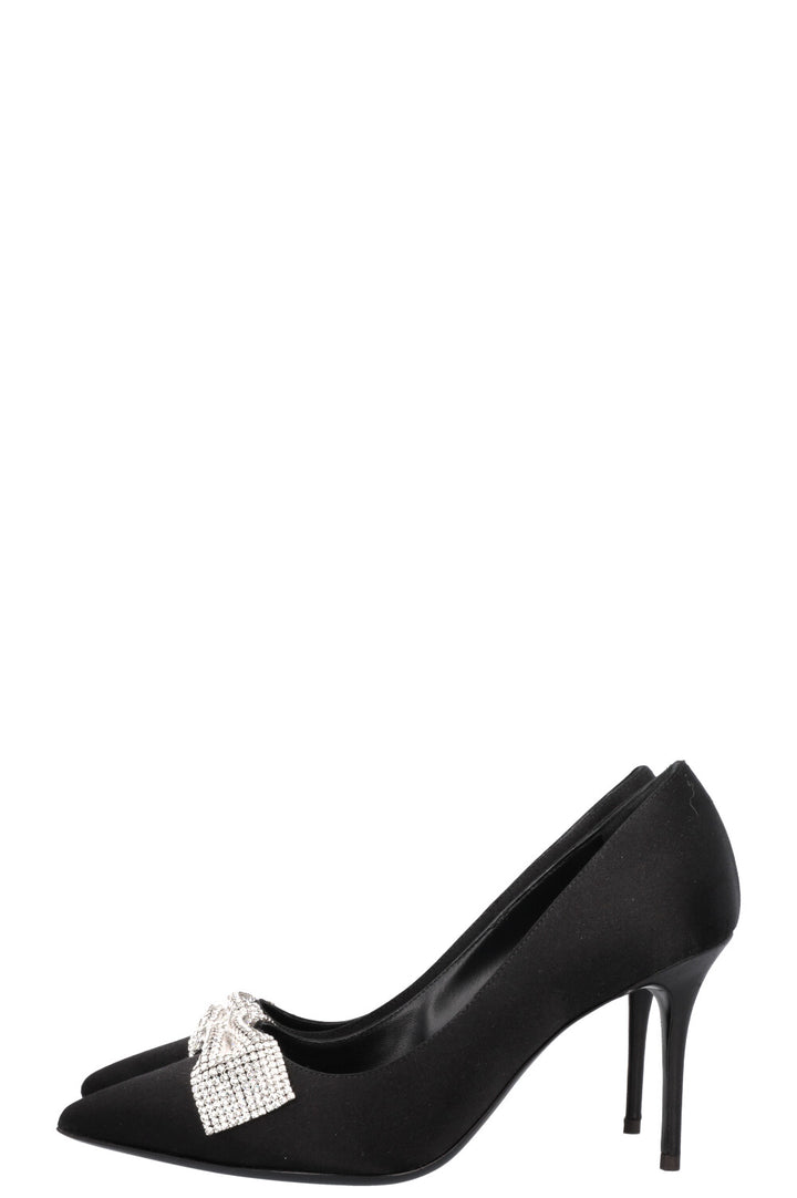 GIUSEPPE ZANOTTI Rhinestone Bow Heels Satin Black