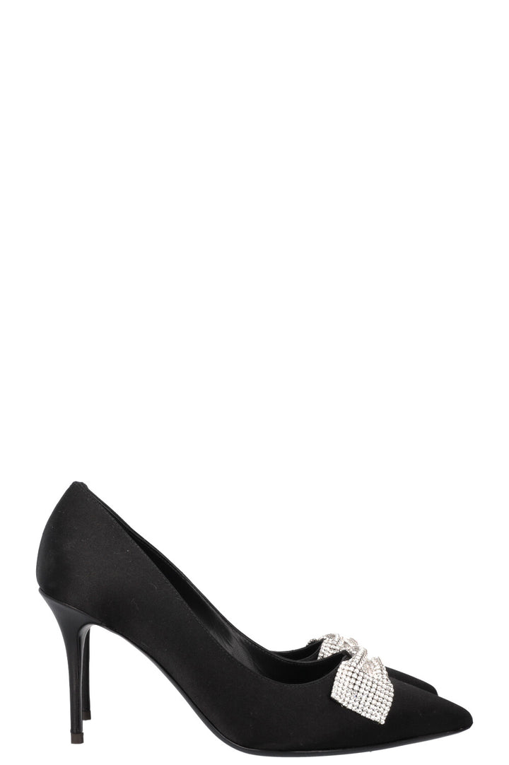 GIUSEPPE ZANOTTI Rhinestone Bow Heels Satin Black