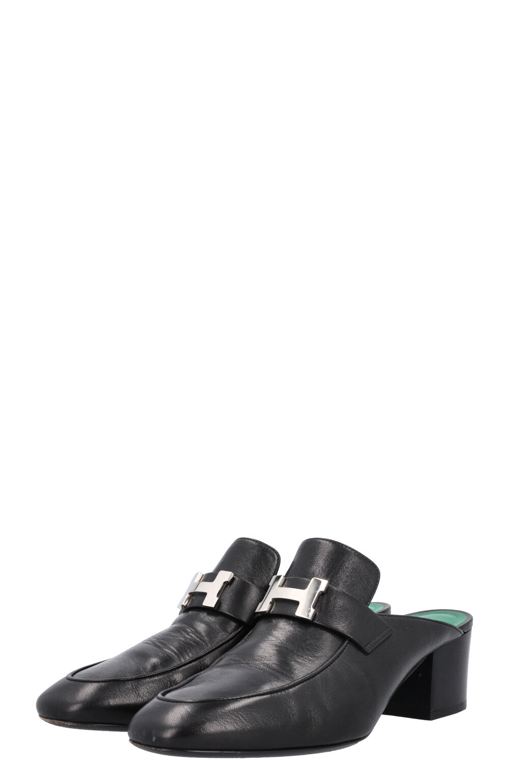 HERMÈS Paradis Mules Talons Noir &amp; Vert